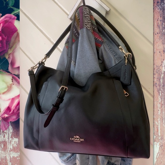 COACH SCOUT BLACK LEATHER HOBO BAG 34312 - Picture 1 of 15